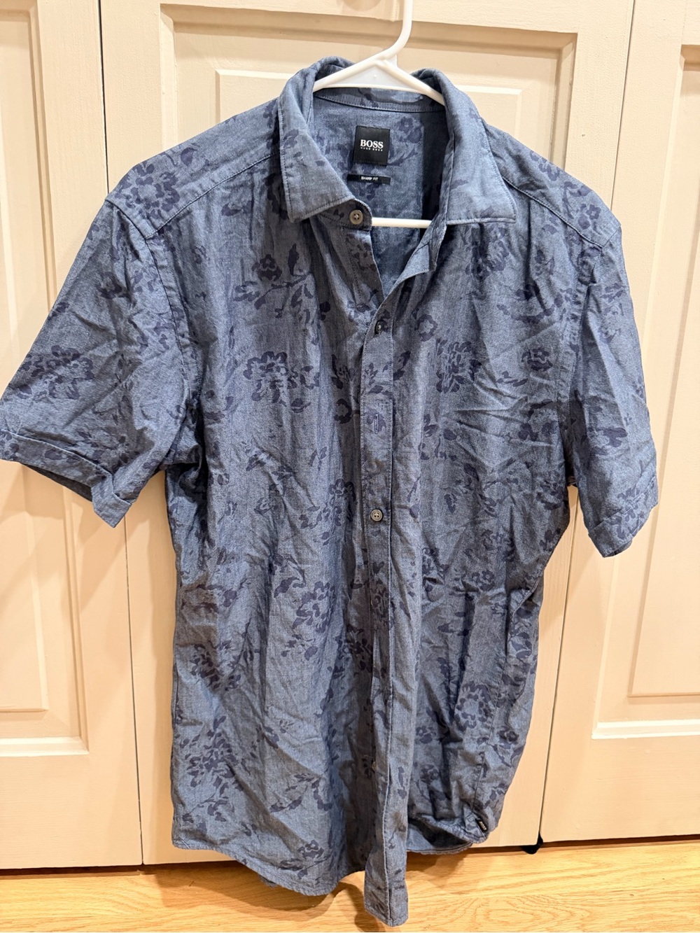 Hugo Boss Blue Floral Short-Sleeve Button-Up Shirt
